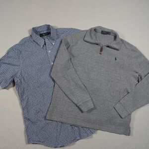 Set of 2 Polo Ralph Lauren Men's 1/4 Zip Pullover Sweater & Button Up Shirt Sz L